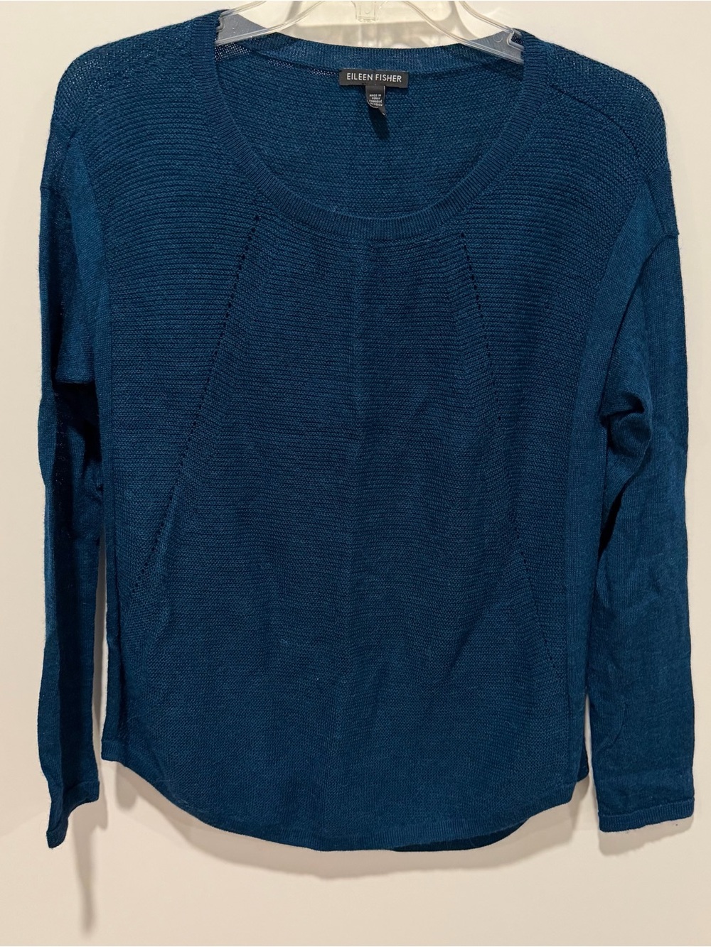 Eileen Fisher Alpaca Wool Sweater XS Teal Blue Knit Pointelle